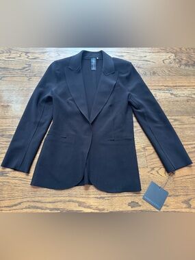 Norma Kamali Black Tech Blazer Jacket Stretch Open Front Size M/38 NWT